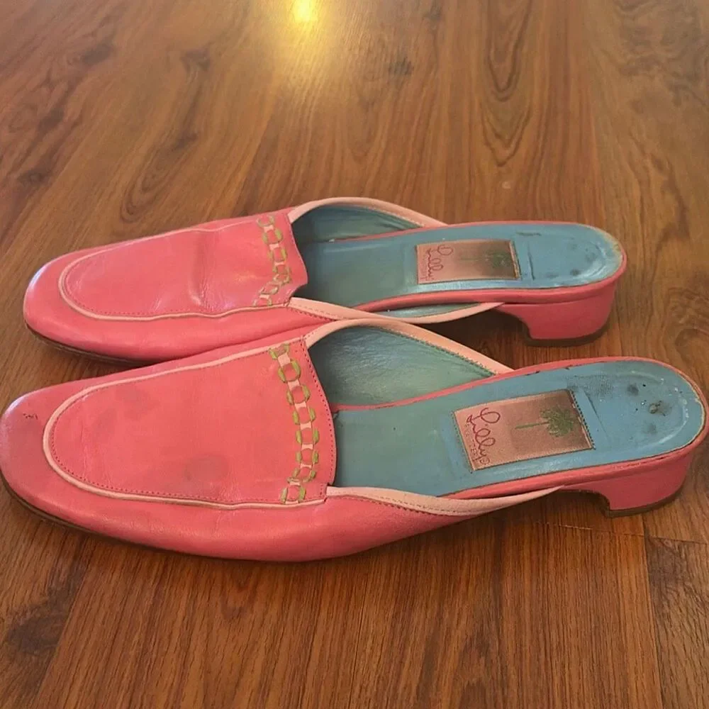 Lily Pulitzer Vintage pink leather mule flats 8
